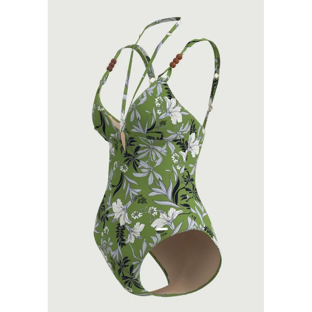 Цельный купальник с вырезами и двойными бретелями Wild Hibiscus Sea Green 3