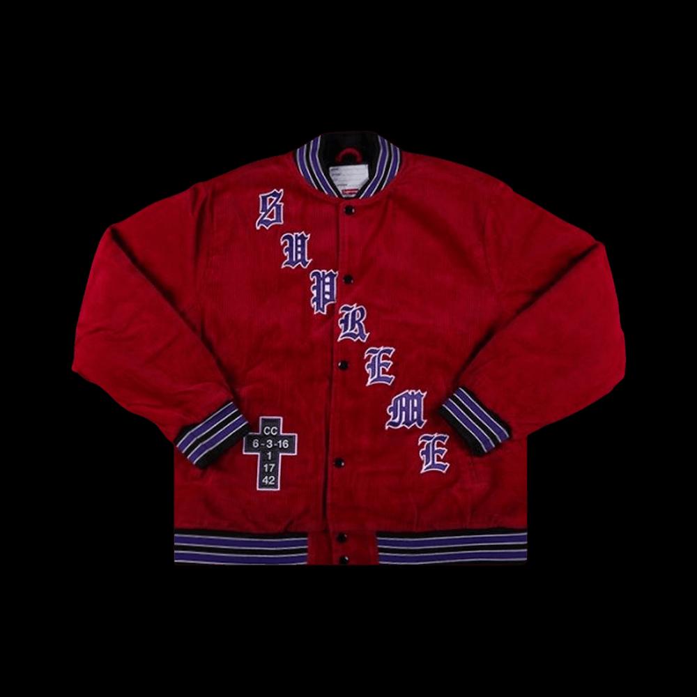 Варсити-куртки Supreme Old English Corduroy Varsity Jacket 'Красный' 1