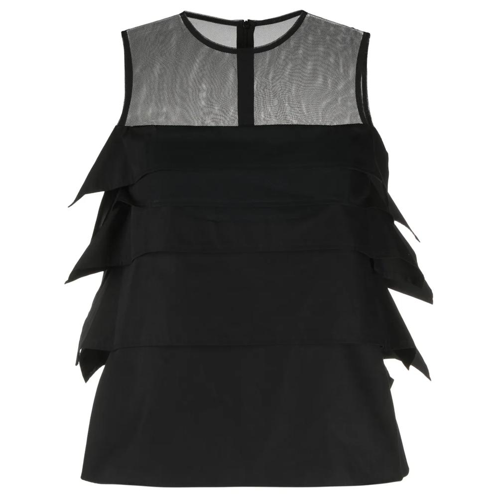 ruffled sheer-yoke sleeveless top 1