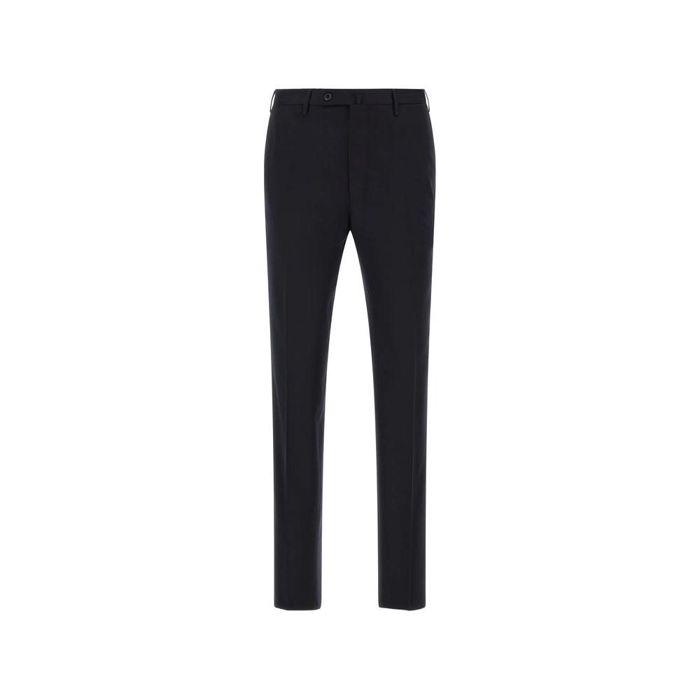 flat-front pressed-crease trousers 1