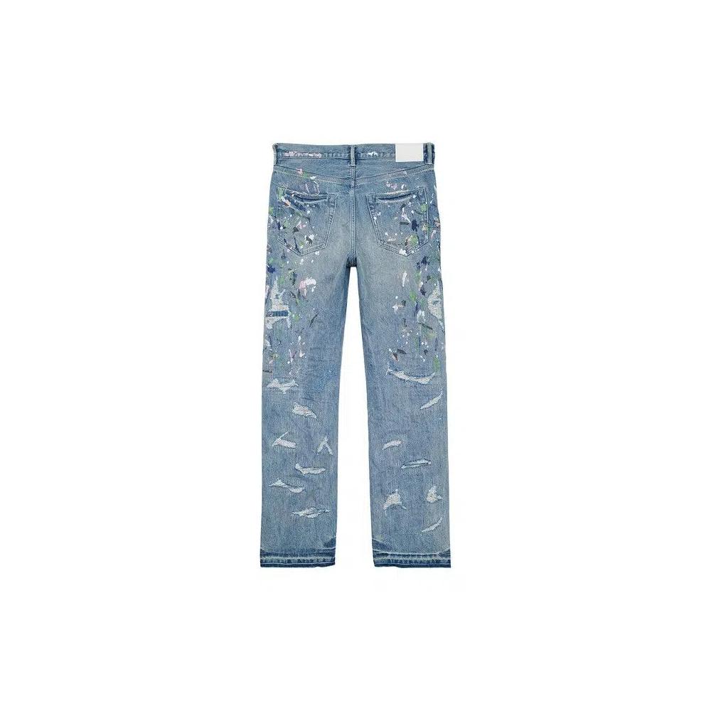 PURPLE BRAND Прямые джинсы 'Light Indigo/Heavy Repair Paint' 2