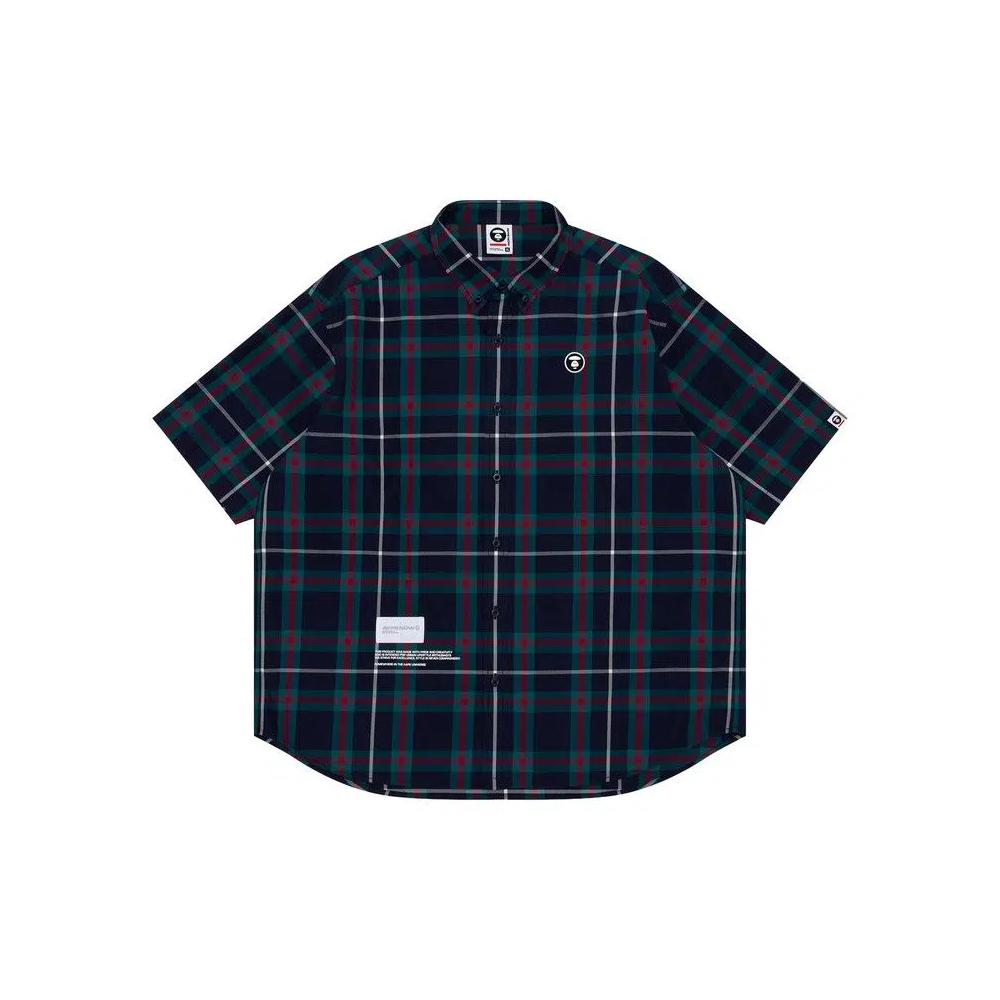 Рубашки и топы AAPE Moonface Patch Check Short-Sleeve Shirt 'Navy/Purple' 1