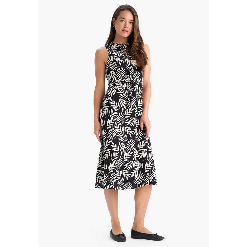 Обычного кроя узорчатое платье-миди без рукавов с присборенным вырезом E9436Ax25Sm 1