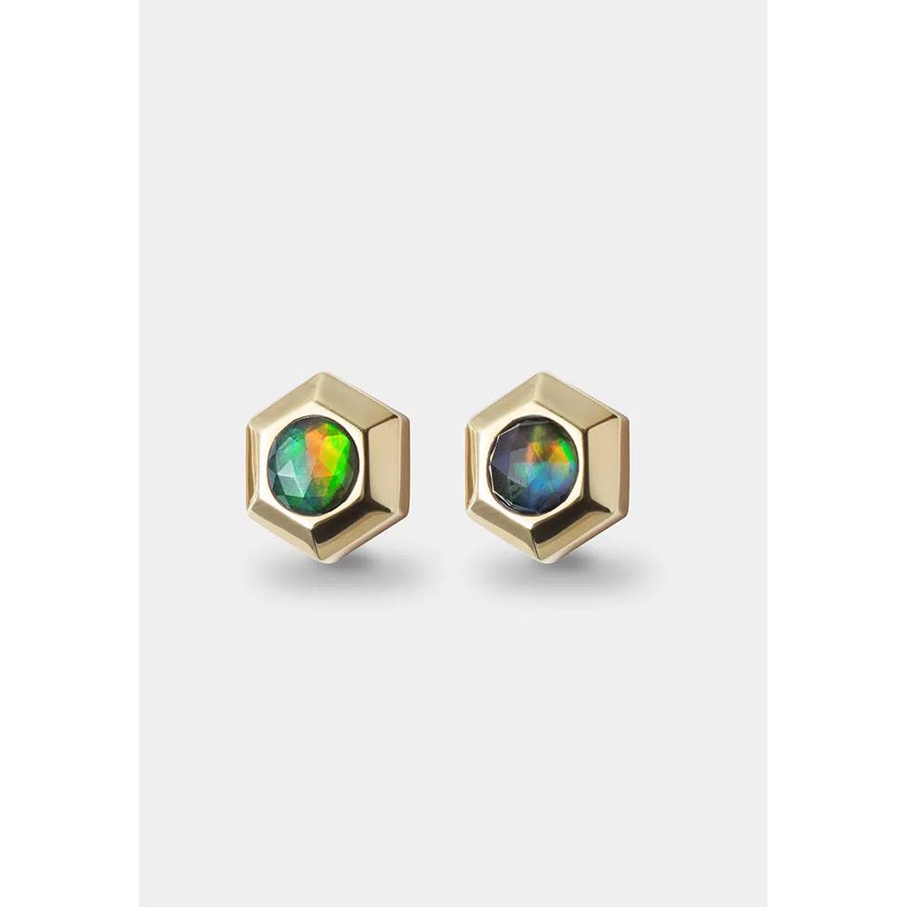 Серьги-гвоздики Echo Hexagonal с аммолитом 2