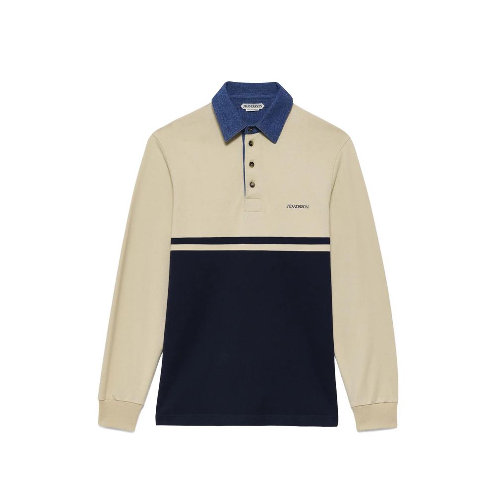 denim-collar colour-block polo shirt 1