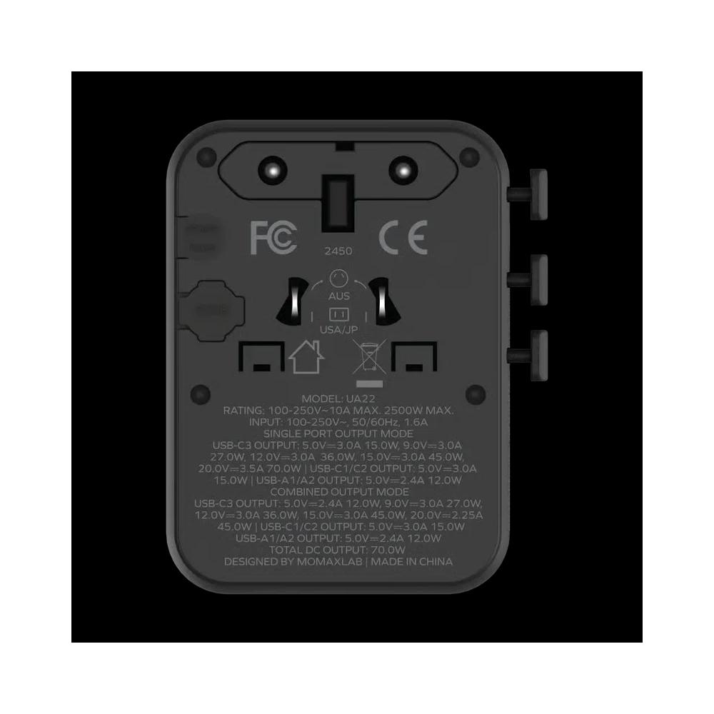 Momax 1-WORLD² 70W двойной AC пять USB GaN универсальный переходник - пустынный золотой 3