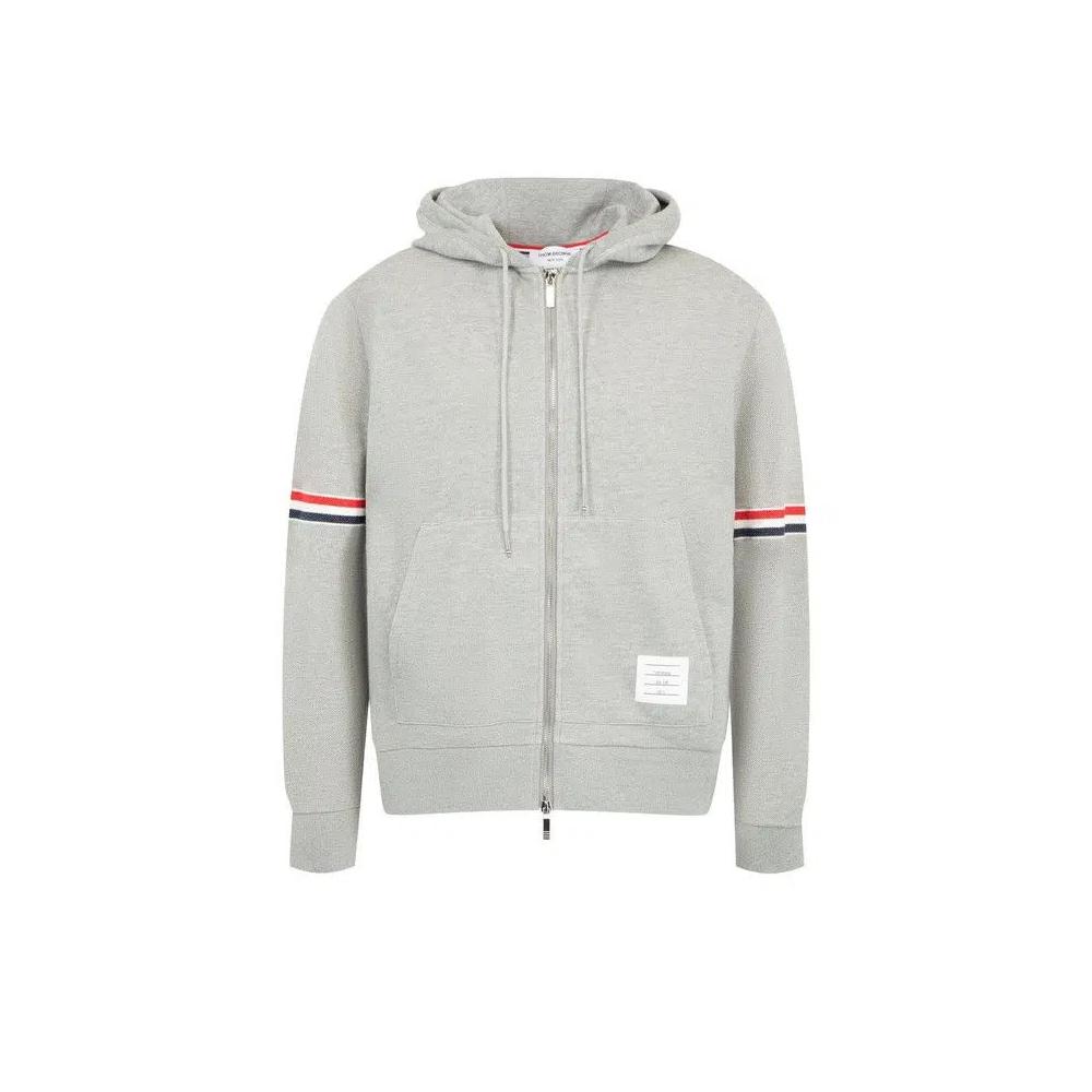 Худи Thom Browne Zip Through Hoodie In Pique Loopback W/ Rwb Engineered Stripe 'Lt Grey' 1