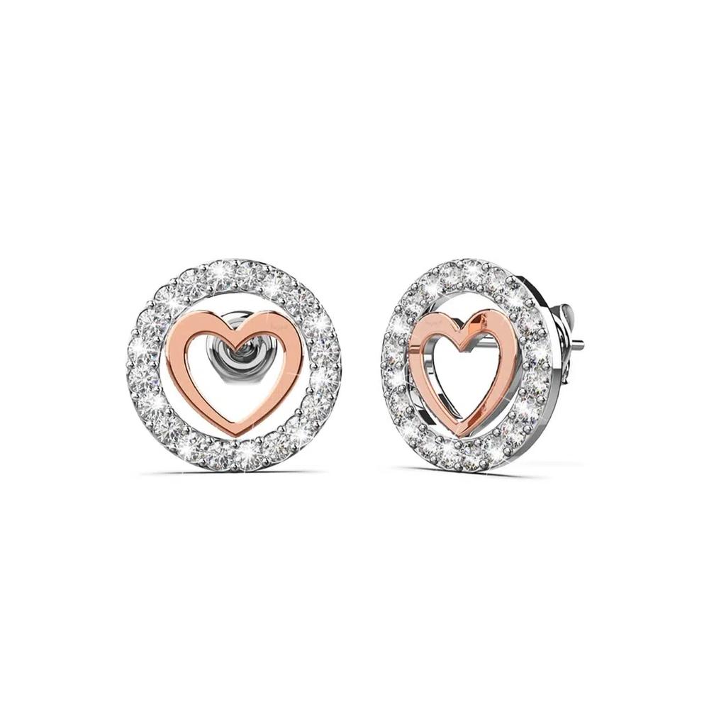 Серьги-гвоздики Сердце с кристаллами SWAROVSKI® в двухцветном золоте 1