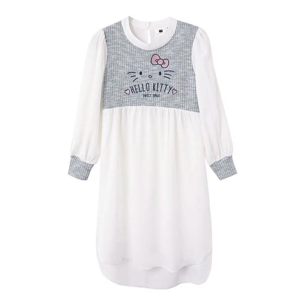 HELLO KITTY Пэчворк рифленое вышитое платье мини с перепадом длины [KB1395] 7
