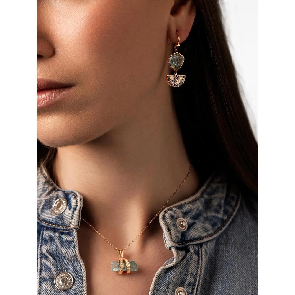 Half Moon aquamarine, blue sapphire and diamond drop earrings 2