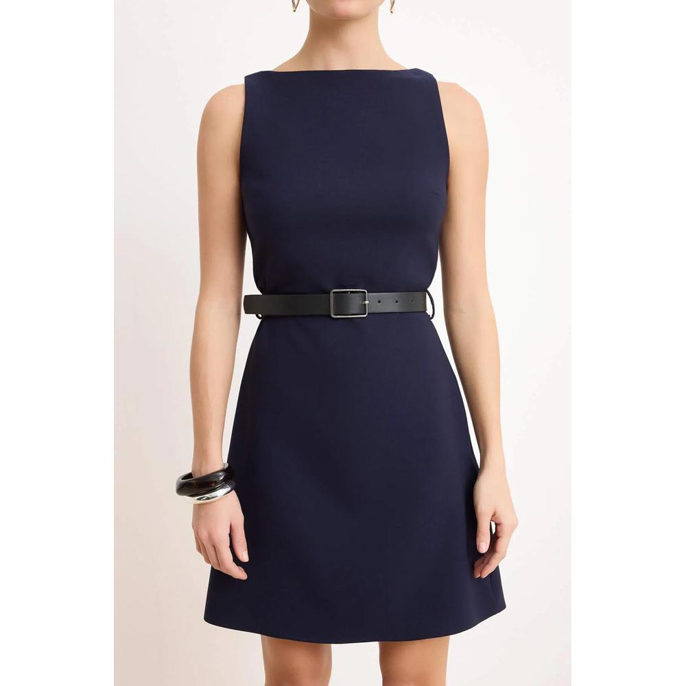 Wardrope Essentials Темно-синее A-силуэтное короткое/мини-платье с поясом Twoss26El00288 3