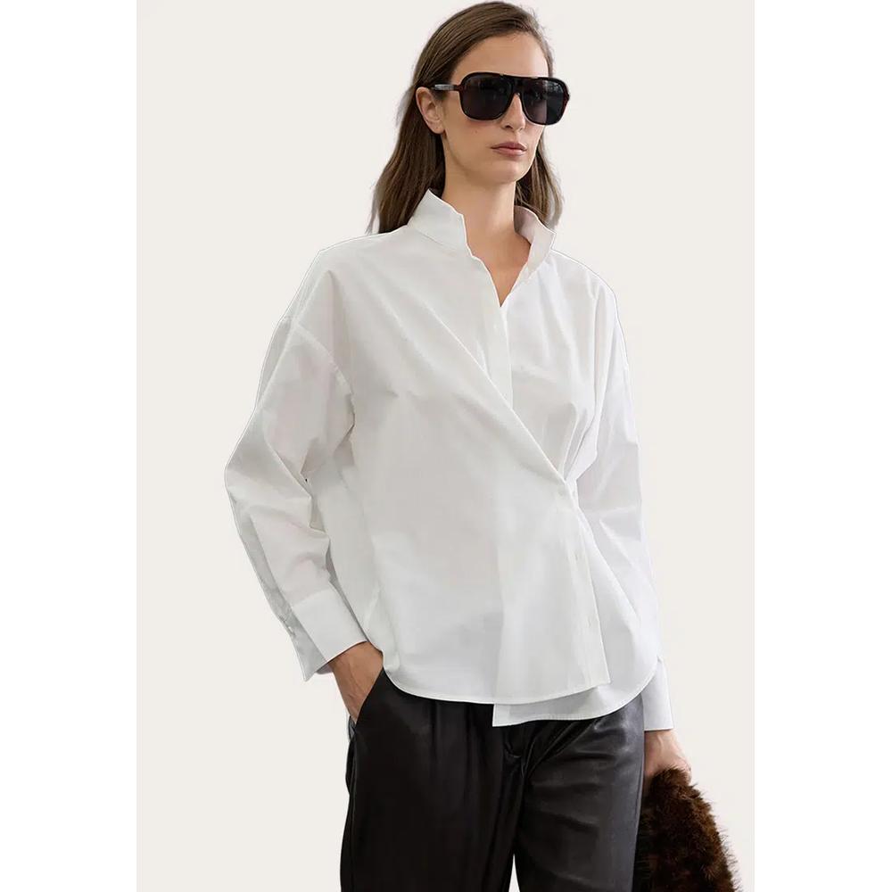 Хлопковая рубашка Oversized из поплина с асимметричными пуговицами 1