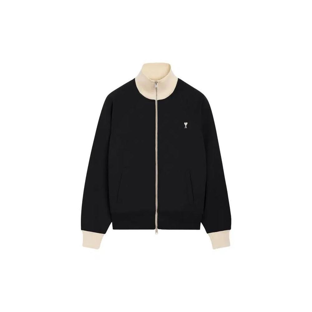 Свитшоты Ami Black Zipped Cotton Sweatshirt With De Coeur 'Black/Ivory' 1