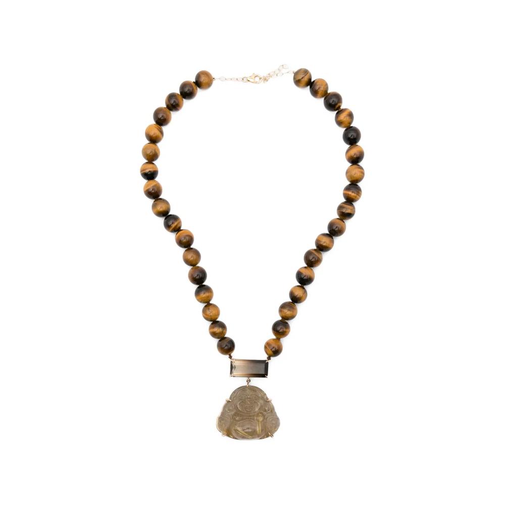 Колье Happy Buddha из белого золота с кварцем и тигровым глазом 1