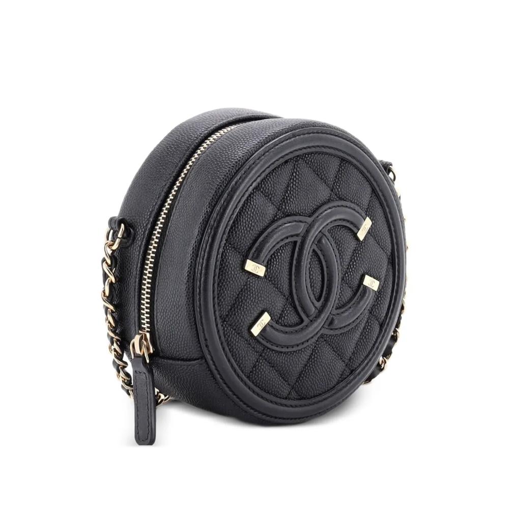 Мини-сумка через плечо Filigree Round Clutch with Chain Quilted Caviar 2