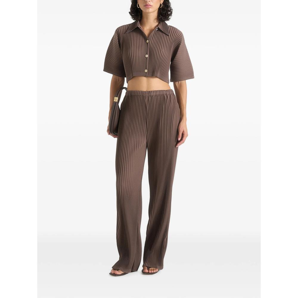 Lila pleated wide-leg trousers in brown 2