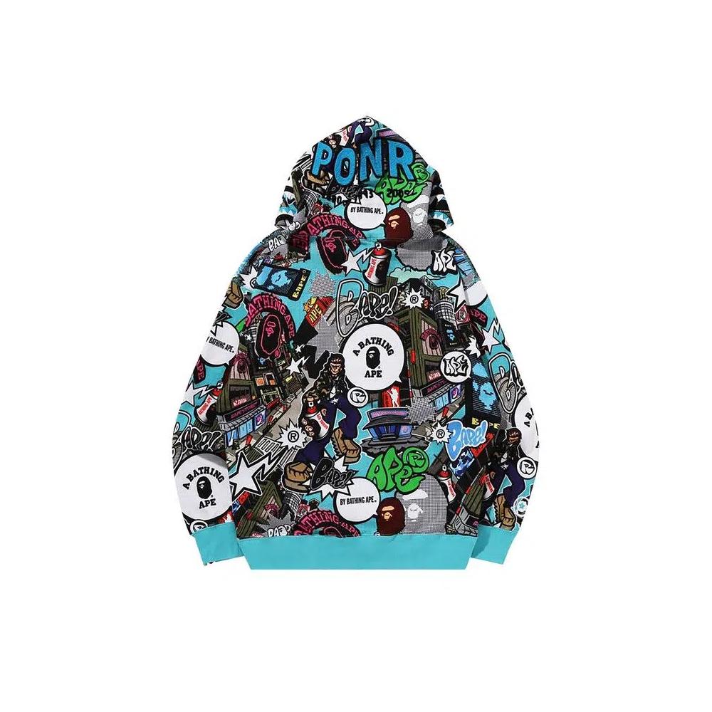 Худи на молнии BAPE Comic Art Shark Zip Hoodie 'Мультиколор' 2