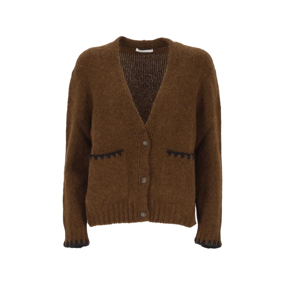 zigzag-embroidered V-neck cardigan 1