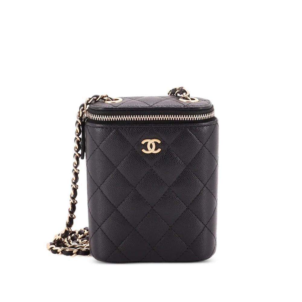 Маленькая сумка на плечо Vertical Classic Vanity Case with Chain Quilted Caviar 1
