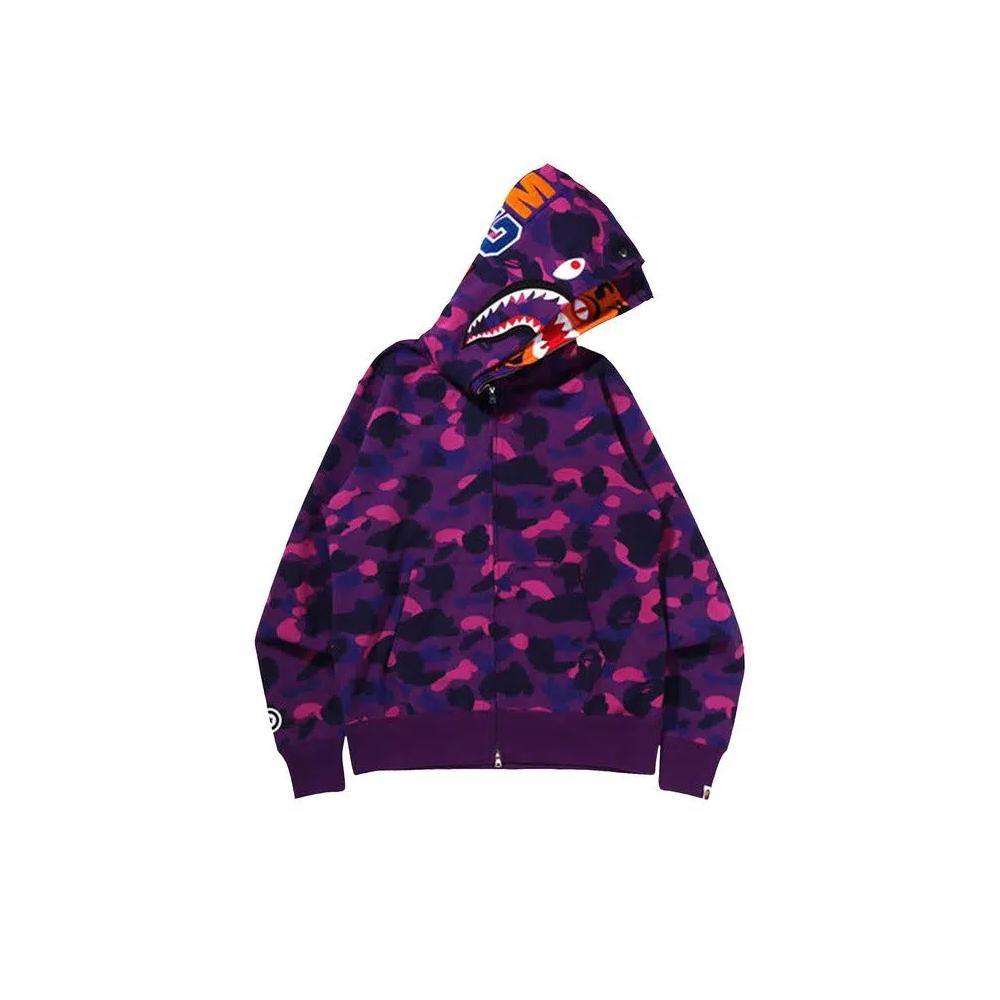 Молнии BAPE Color Camo Tiger Shark Wide Full Zip Double Hoodie «Фиолетовый» 1