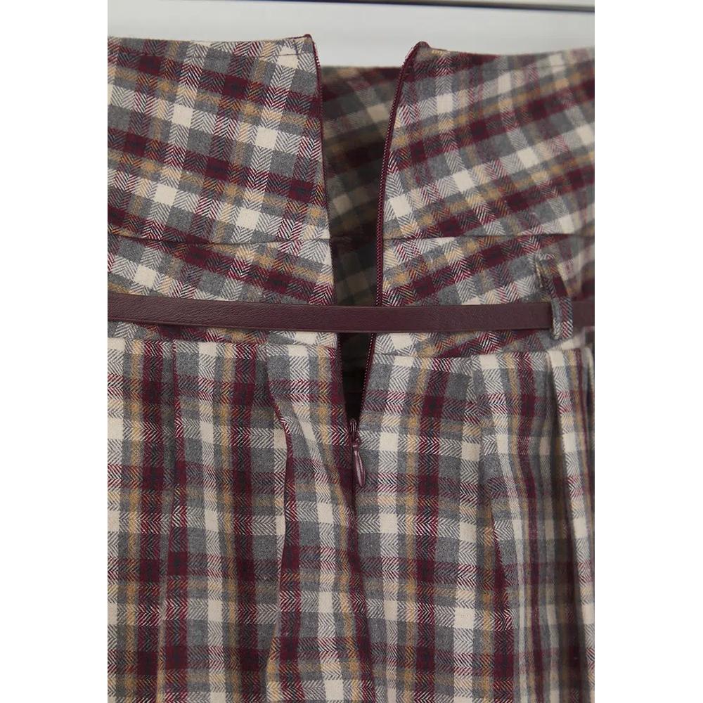 Бордовая мини-юбка на зиму с поясом в клетку Twoaw26Et00056 7
