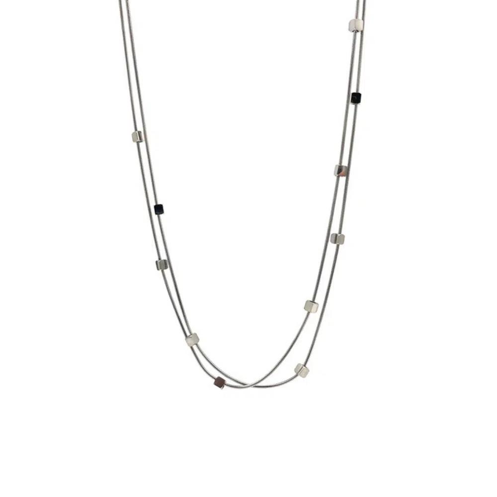 Колье Serena Cube Pendant Multi-Layer Chain Necklace в серебристом цвете 1