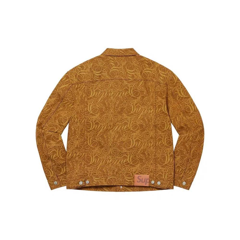 Джинсовые куртки Supreme Script Jacquard Denim Trucker Jacket 'Коричневый' 2