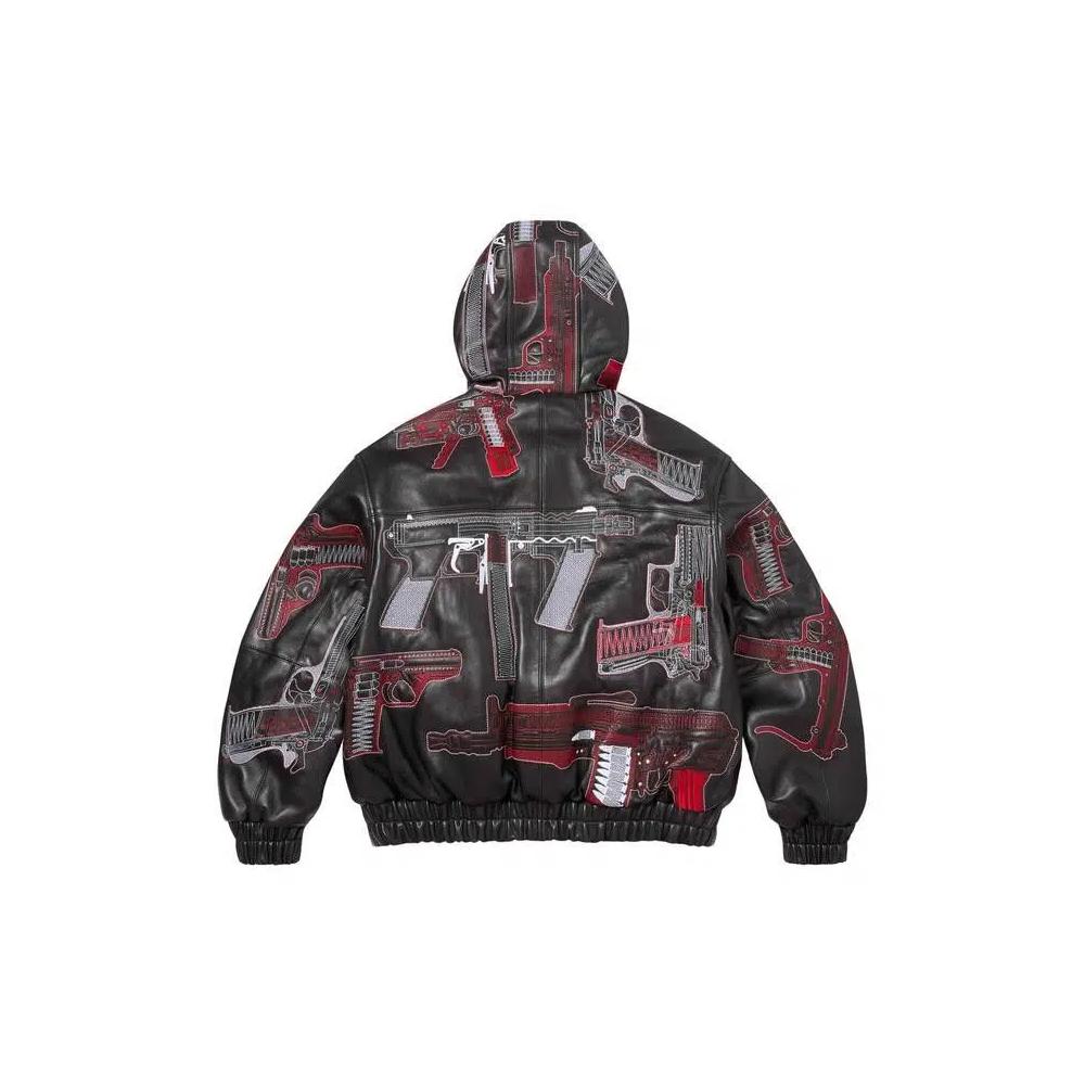 Кожаные куртки Supreme Guns Embroidered Hooded Leather Jacket 'Черный' 2