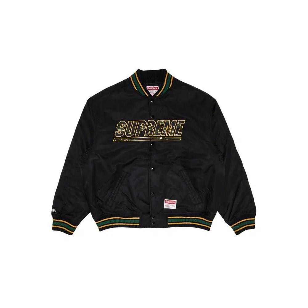 Университетские куртки Supreme x Mitchell & Ness Camo Logo Varsity Jacket 'Black' 1