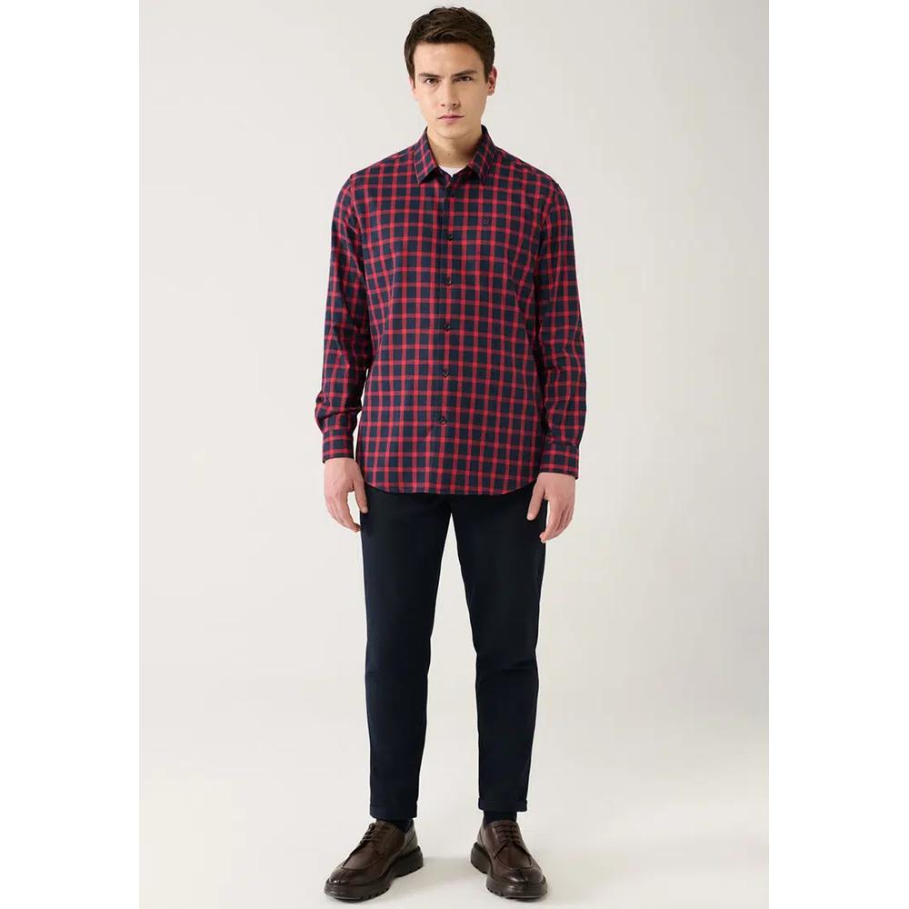 Мужская рубашка лесоруба Navy Blue-Red из хлопковой клетчатой фланели A32Y2158 5