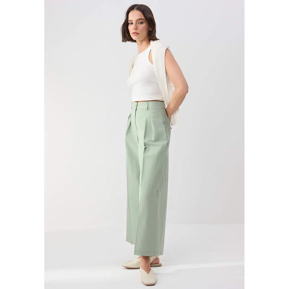 Trendyolmilla Wardrobe Essentials – Светло-хаки габардиновые широкие брюки-кюлоты | Twoss26Pl24 4