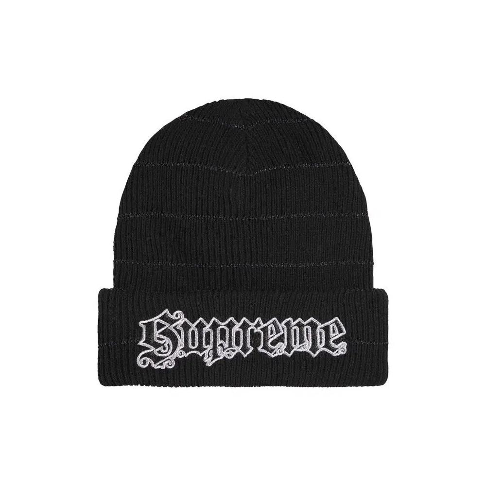 Вязаные шапки Supreme Metallic Stripe Beanie 'Black' 1