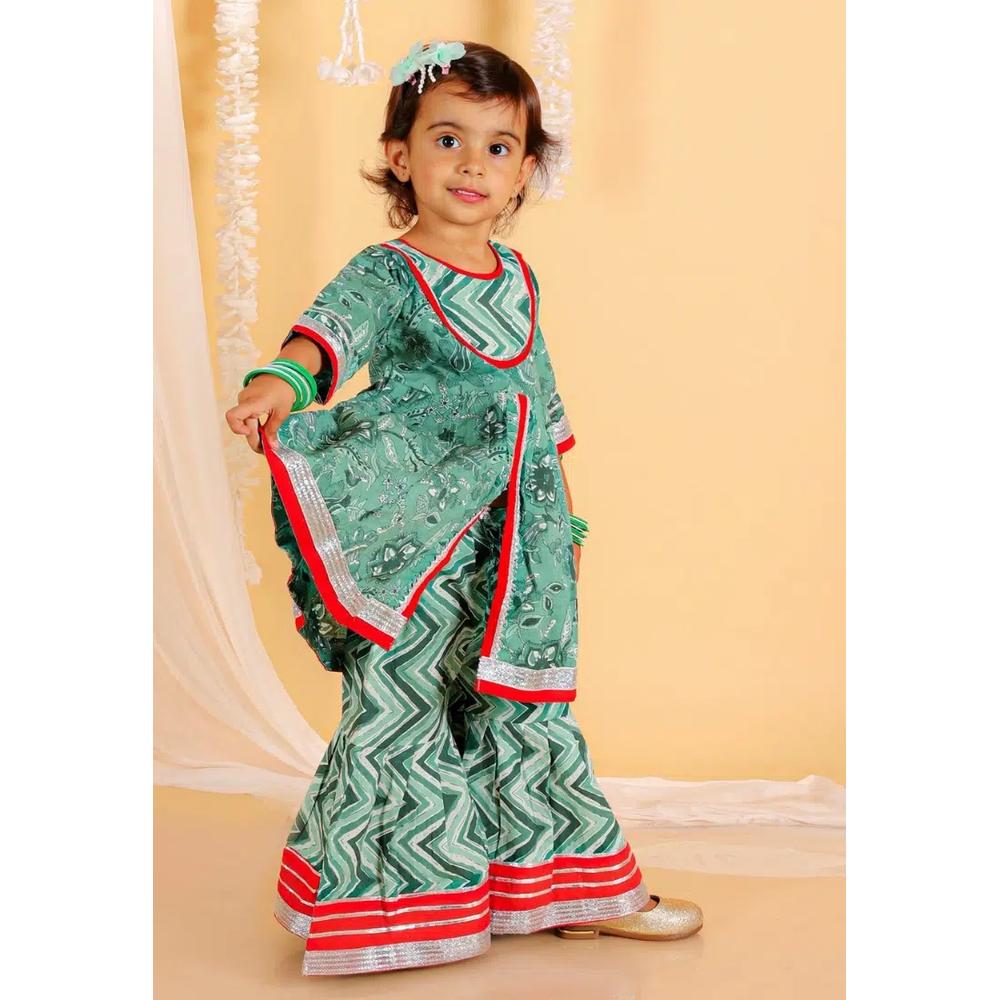 Зеленый Viridian Green набор Anarkali Kurta Sharara для девочек 2