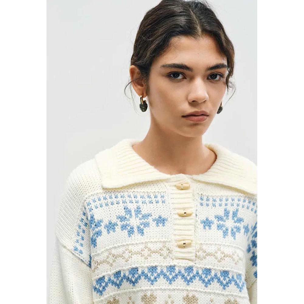 Топ из акрила с принтом Fair Isle, воротником и полупуговицами 3