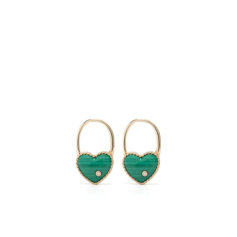 Серьга Créole Cadenas Coeur из желтого золота с малахитом и бриллиантами 1