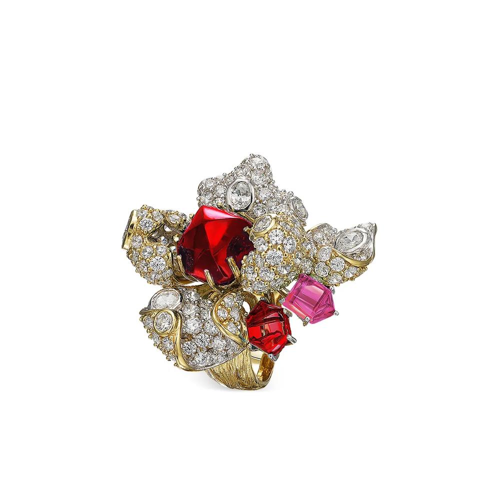 Позолоченное кольцо Ruby Blossom с камнями 1