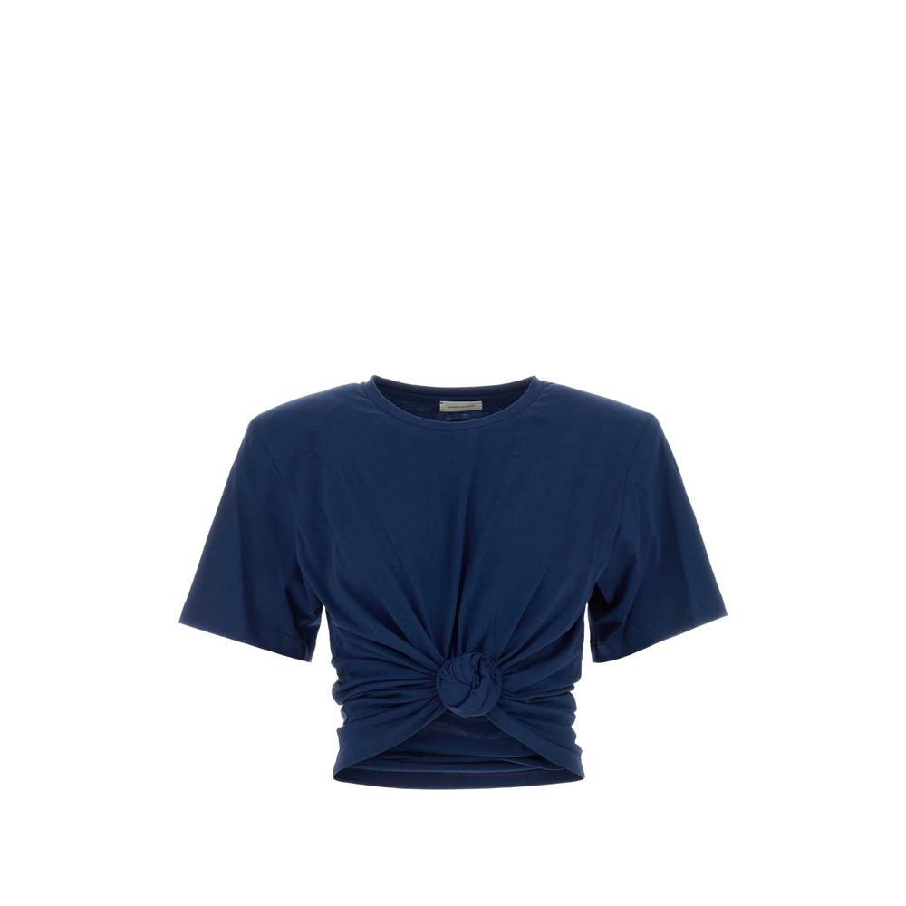 padded-shoulder knotted T-shirt 1