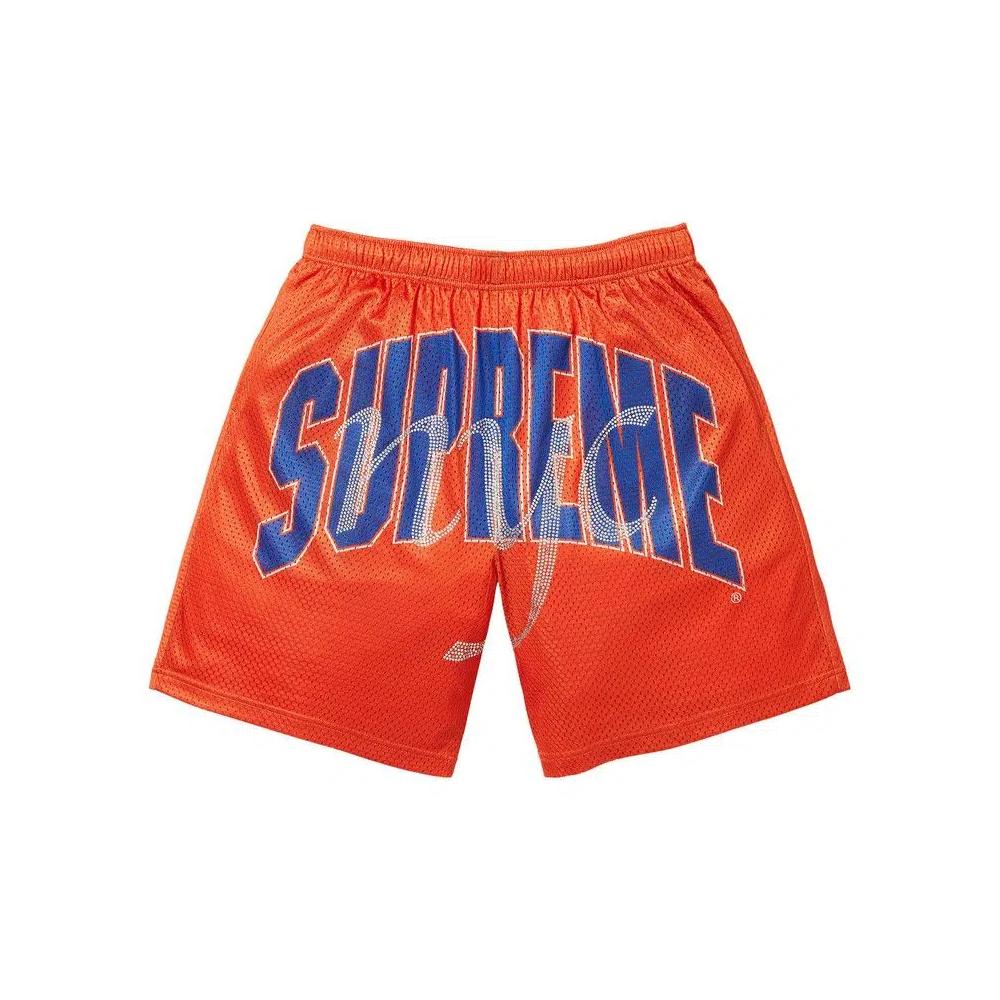 Шорты Supreme Rhinestone Mesh Short «Orange» 1