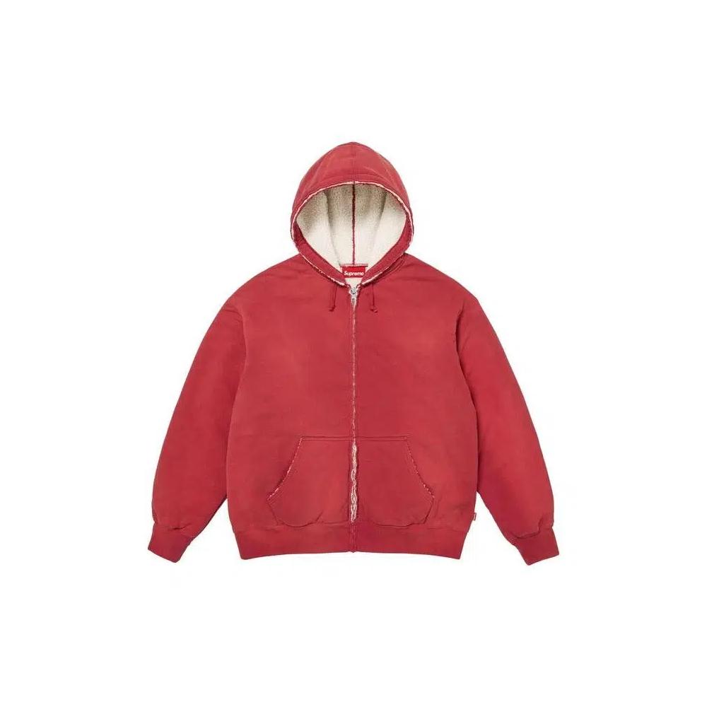 Свитшоты Supreme Shearling Lined Zip Up Hooded Sweatshirt 'Dark Red' 1