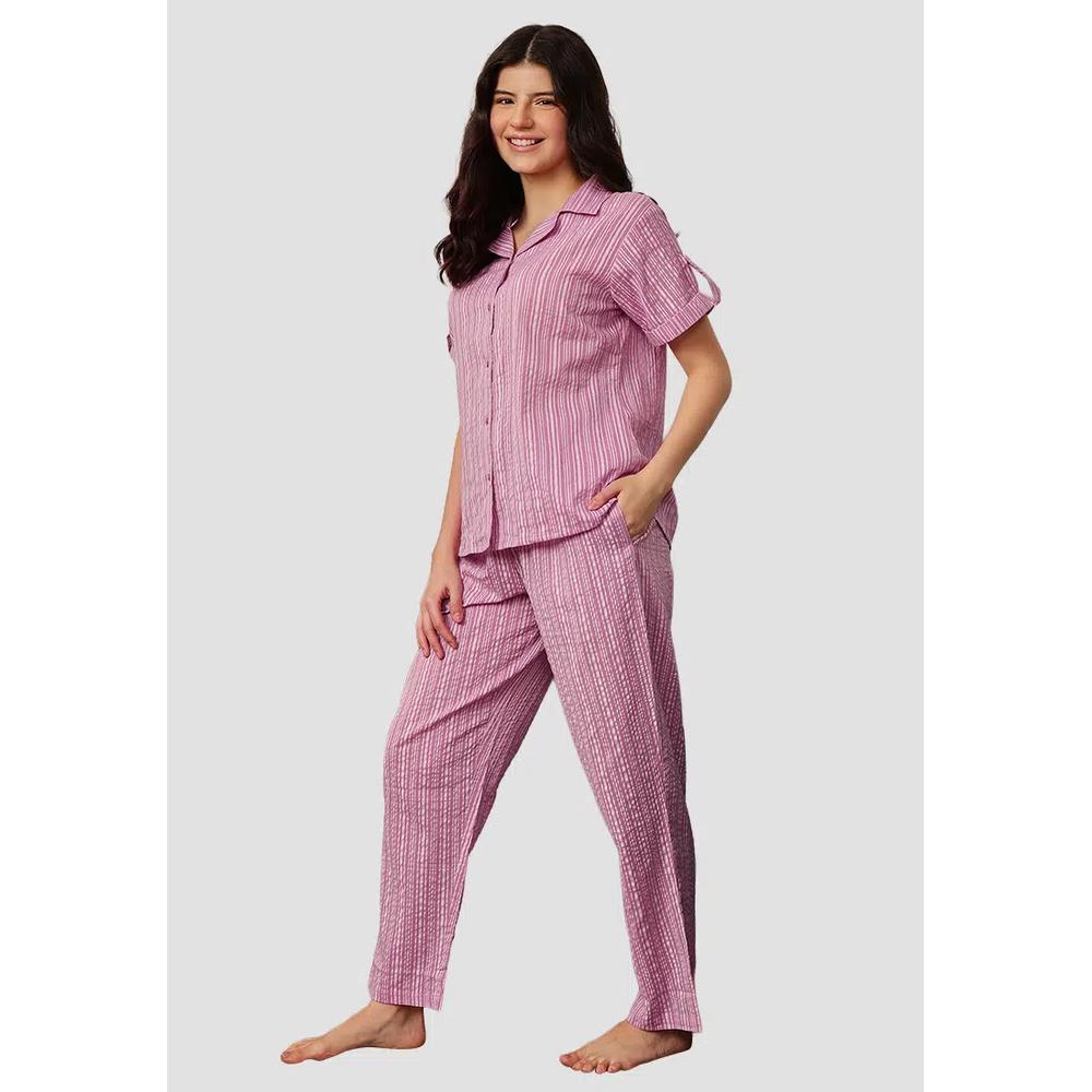 Sassy Stripes корейская пижама-двойка на пуговицах, сиреневая — хлопок 4