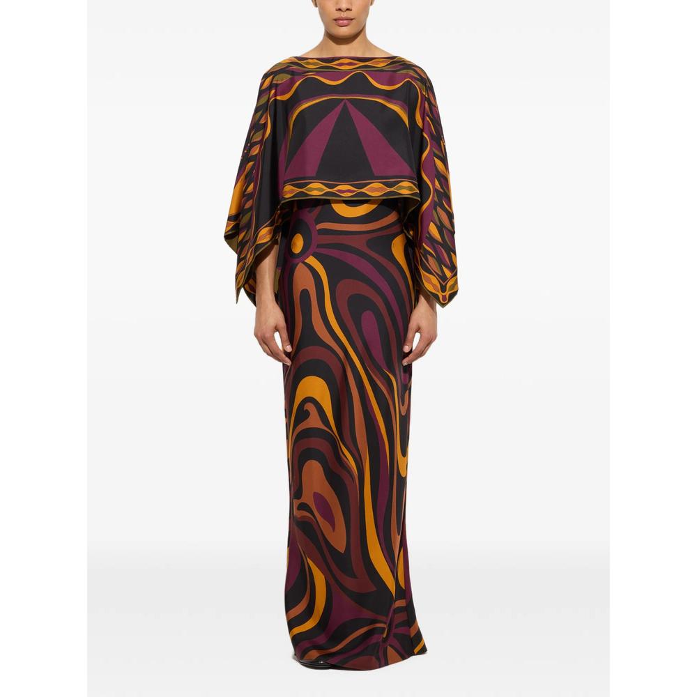 Marmo print silk dress with cape 2