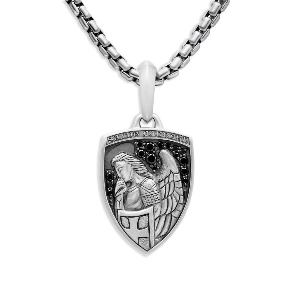 Серебряная подвеска St. Michael с бриллиантами (26 мм) 1