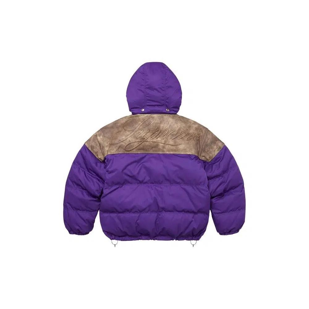 Пуховики Supreme Leather Yoke Puffer Jacket «Purple» 2