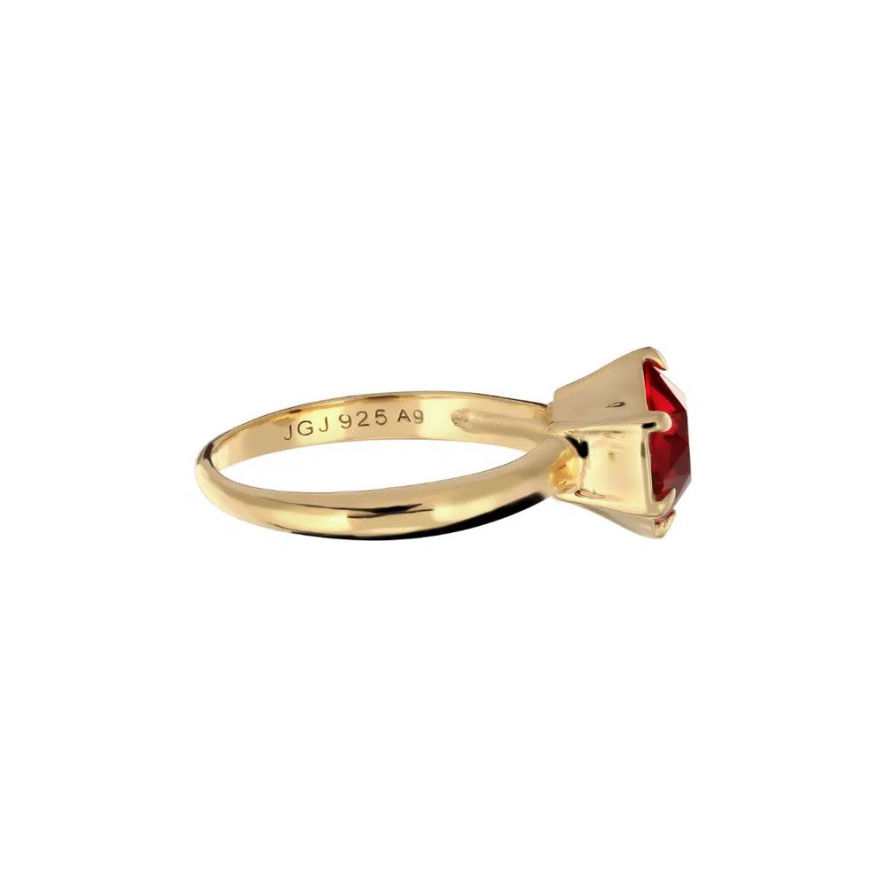 Кольцо-солитер с кристаллами Swarovski® Ruby Red – серебро с золотым покрытием 6