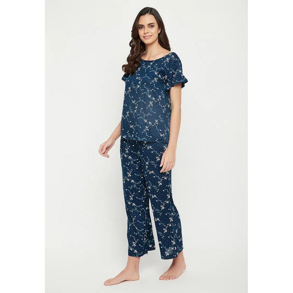Clovia Pretty Florals Топ и пижамный набор бирюзового цвета - с добавлением хлопка 2
