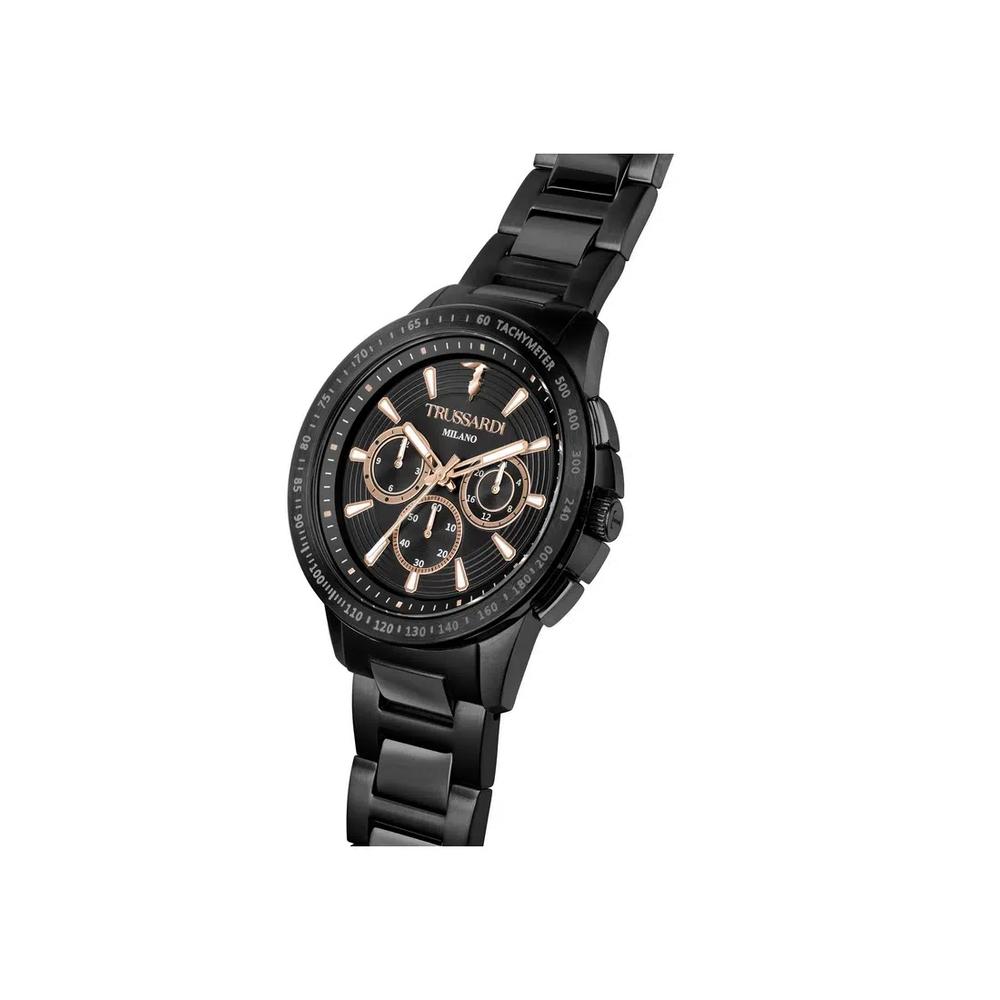【2 года гарантии】Trussardi T-Hawk 44mm Black Dial Men's Multifunction Quartz Watch R2453153002 5
