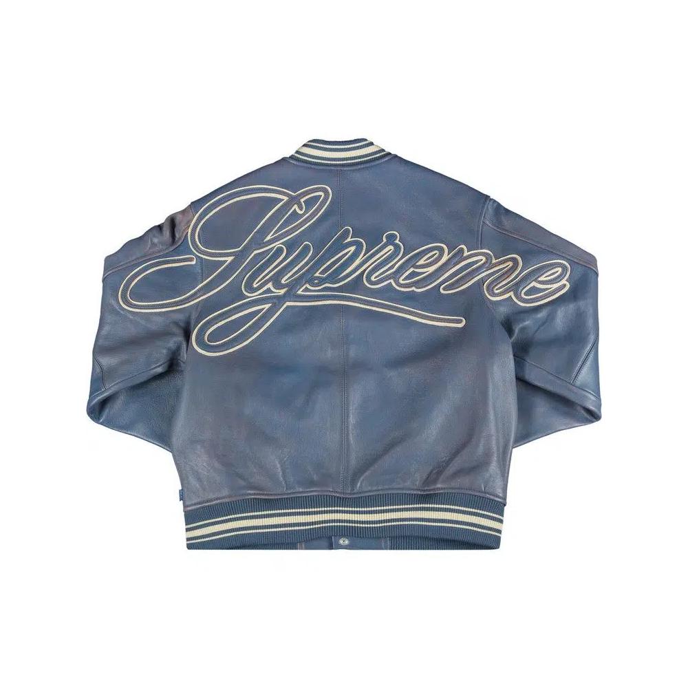 Варсити-куртки Supreme Painted Leather Varsity Jacket 'Blue' 2