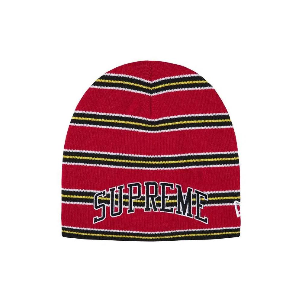 Шапки-бини Supreme New Era Stripe Beanie 'Red' 1