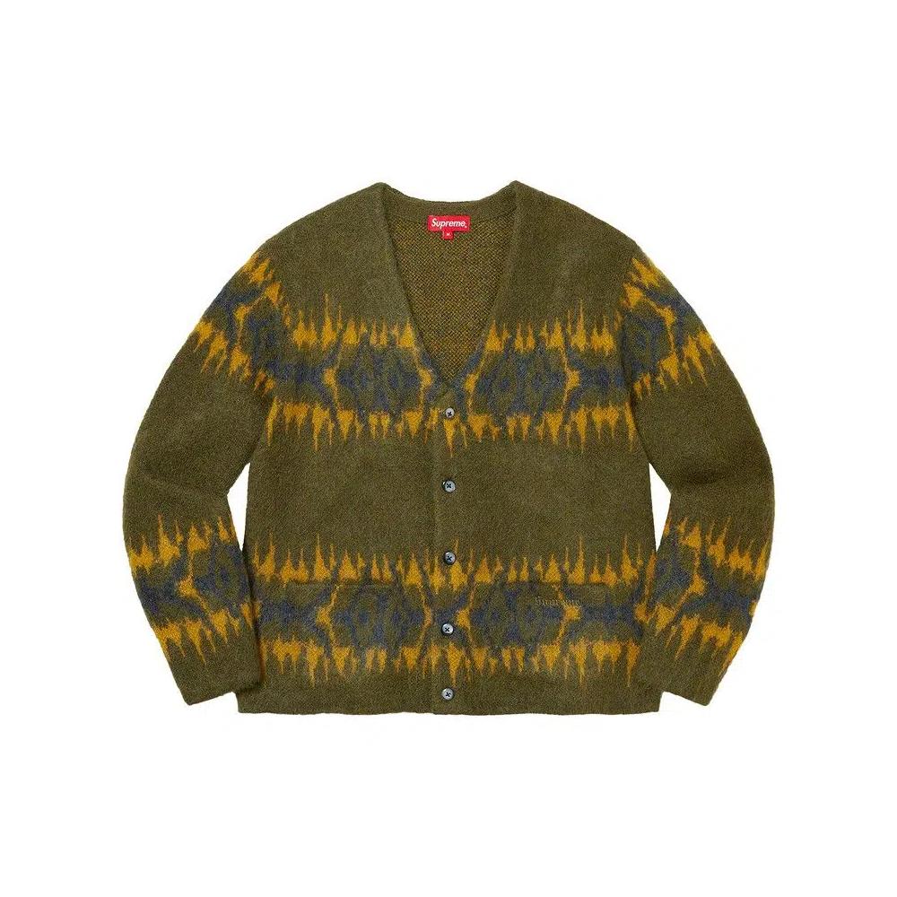 Кардиганы Supreme Кардиган с абстрактной полоской 'Оливковый' 1