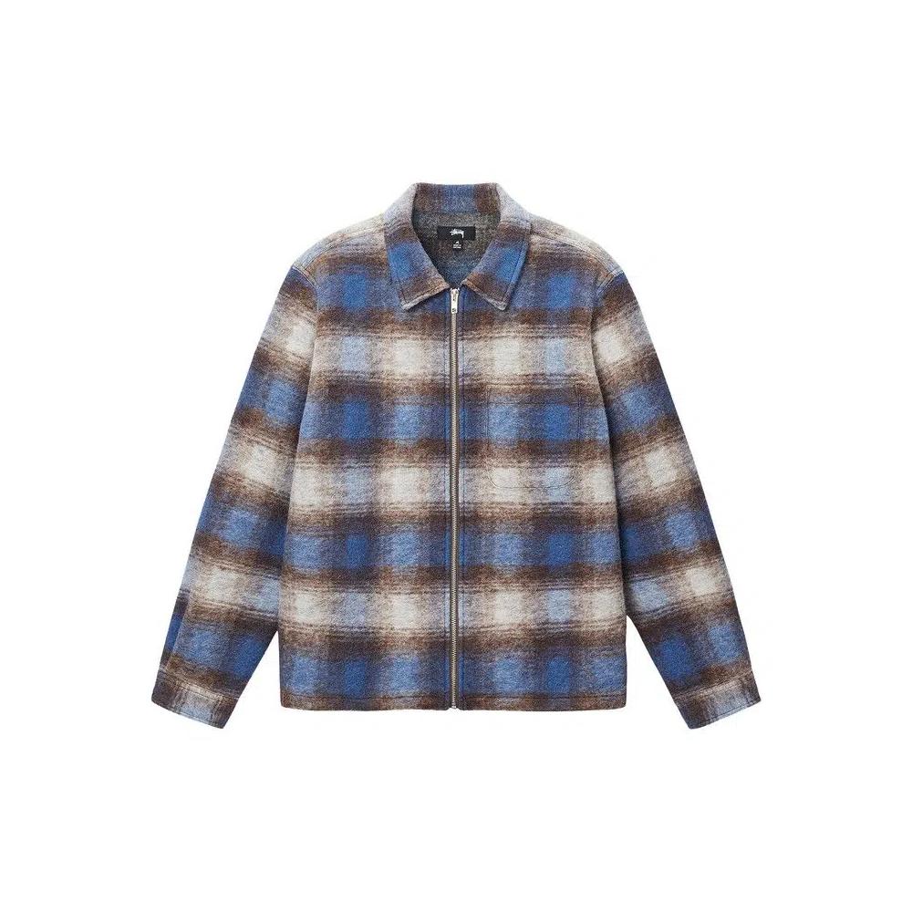 Фланелевые рубашки Stussy Brushed Wool Plaid Zip Shirt «Синий» 1